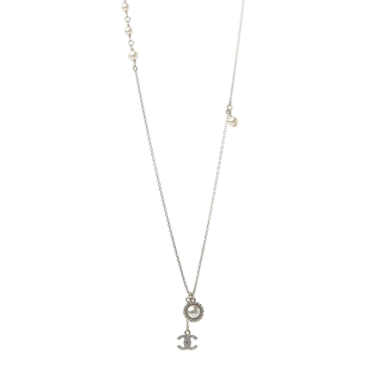 Crystal CC Pearl Drop Necklace Gold