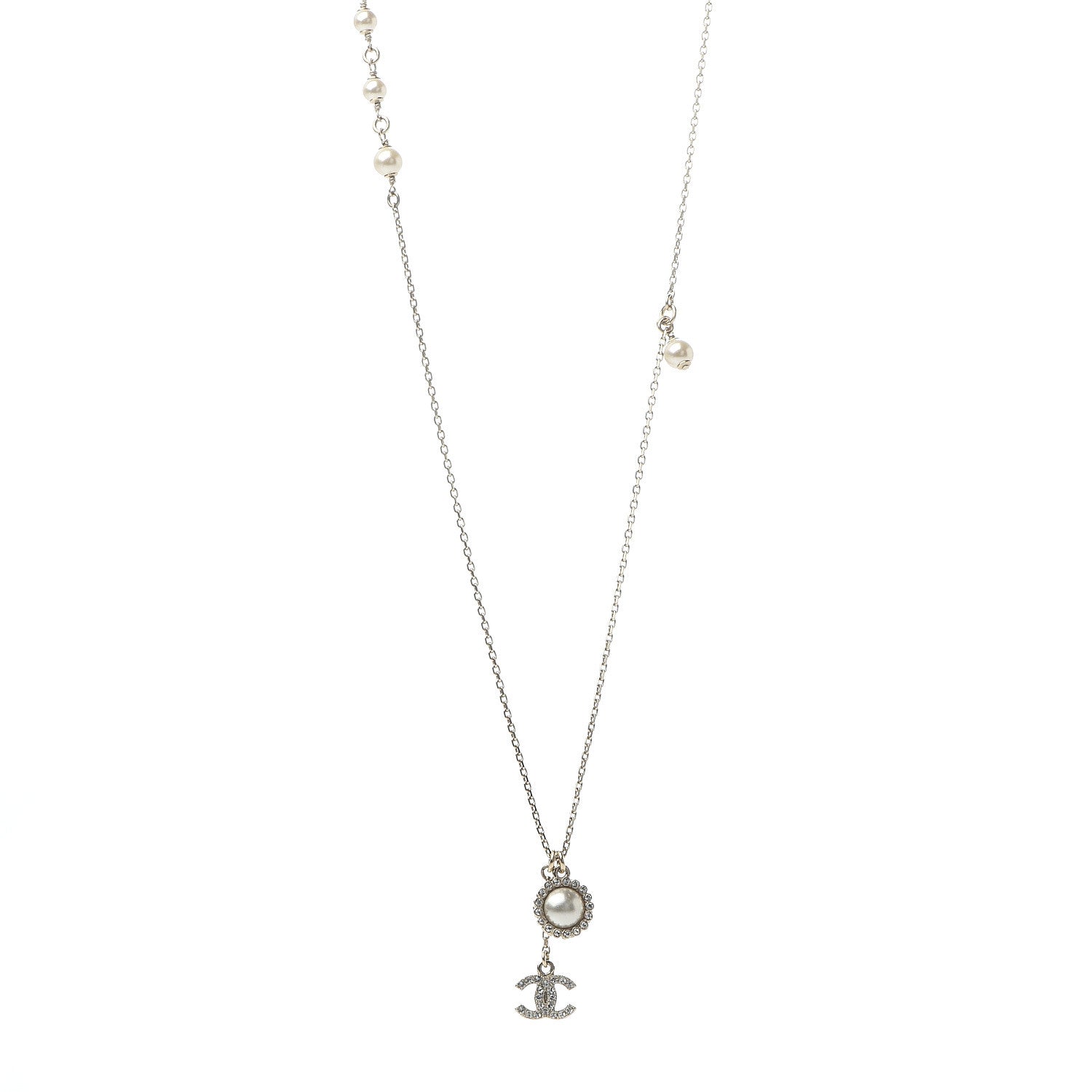 Chanel Crystal CC Pearl Drop Necklace Gold 1 of 5