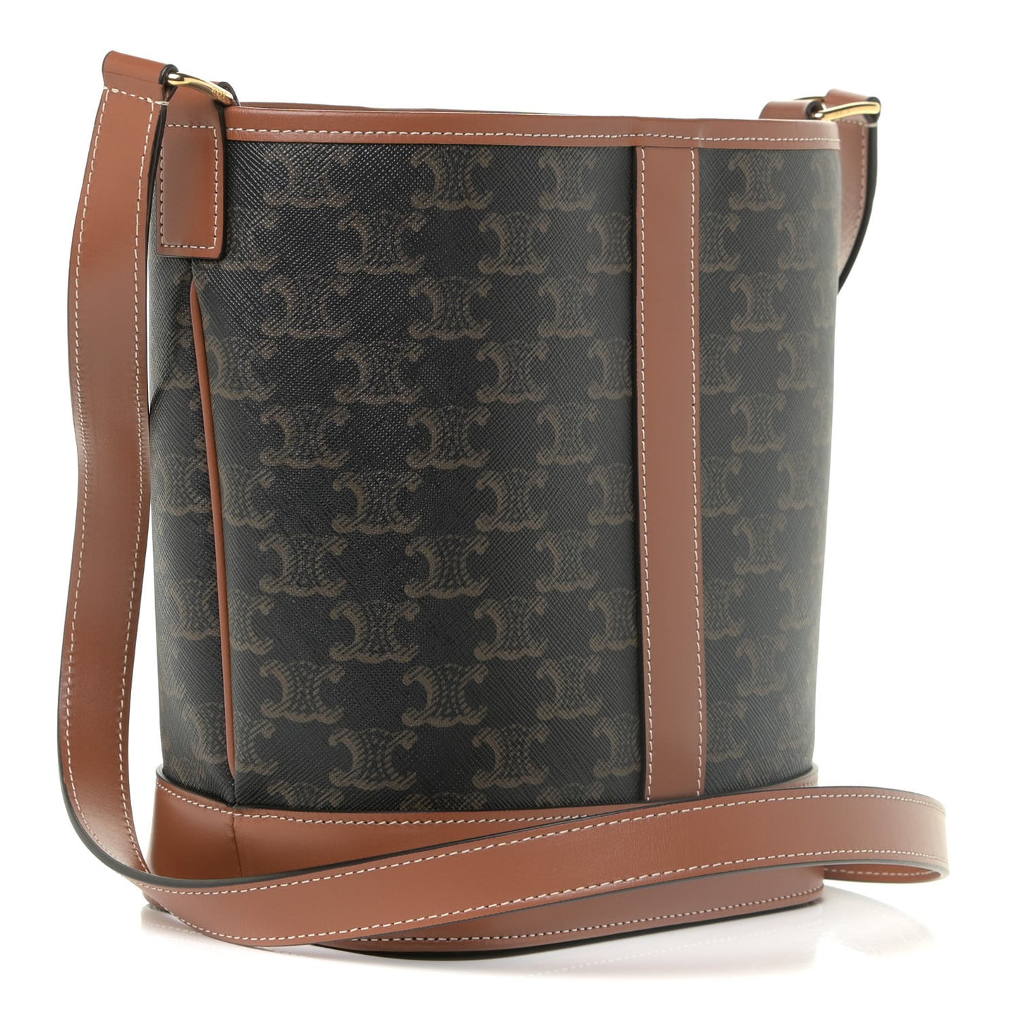 Triomphe Canvas Calfskin Small Bucket Bag Tan