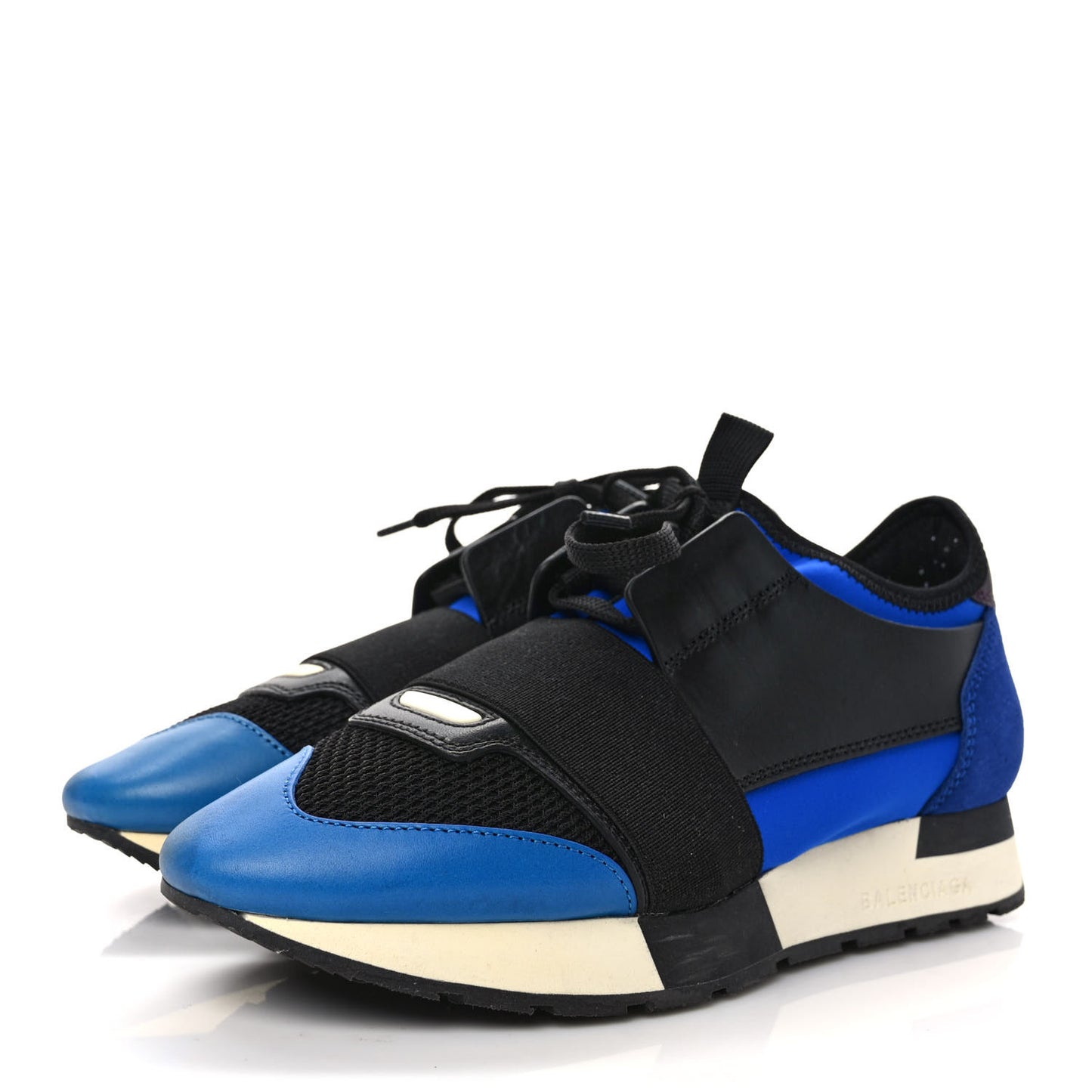 Mesh Neoprene Calfskin Suede Womens Race Runner Sneakers 36 Black Bleu Saphir