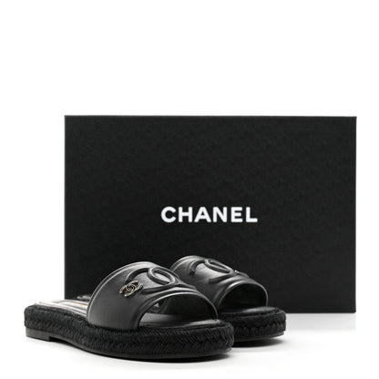 Chanel Lambskin Espadrille Mule Sandals 35 Black 9 of 9