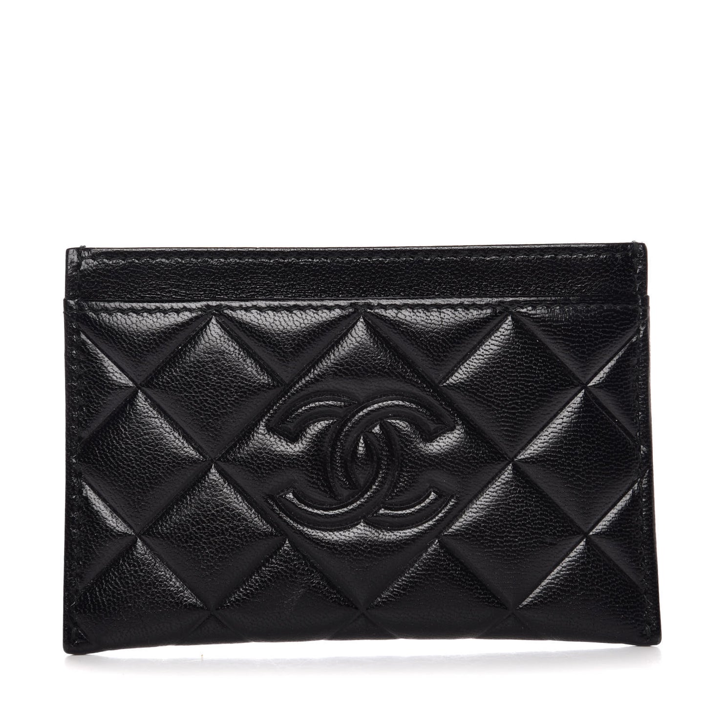 Lambskin Quilted Diamond CC Card Holder Black
