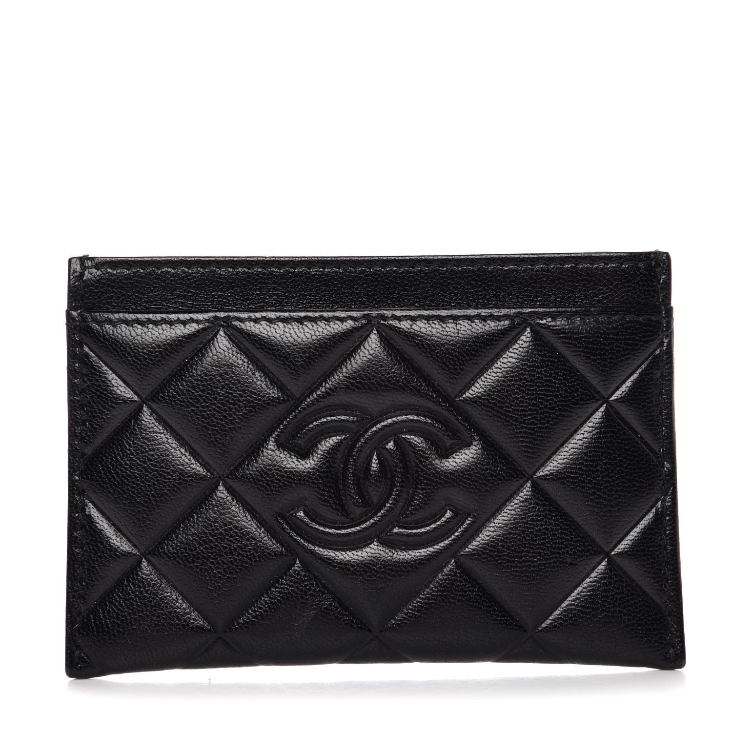 Chanel Lambskin Quilted Diamond CC Card Holder Black 1 of 9