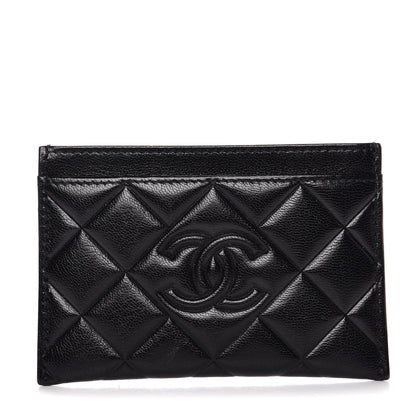 Chanel Lambskin Quilted Diamond CC Card Holder Black 1 of 9