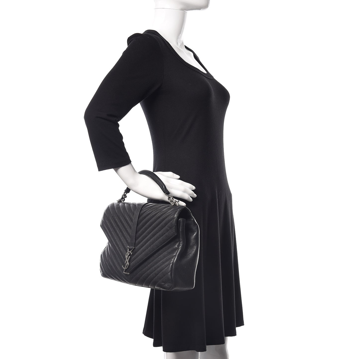 Sheepskin Matelasse Chevron Monogram Large College Satchel Black