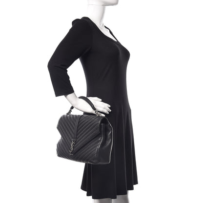 Saint Laurent Sheepskin Matelasse Chevron Monogram Large College Satchel Black 3 of 23
