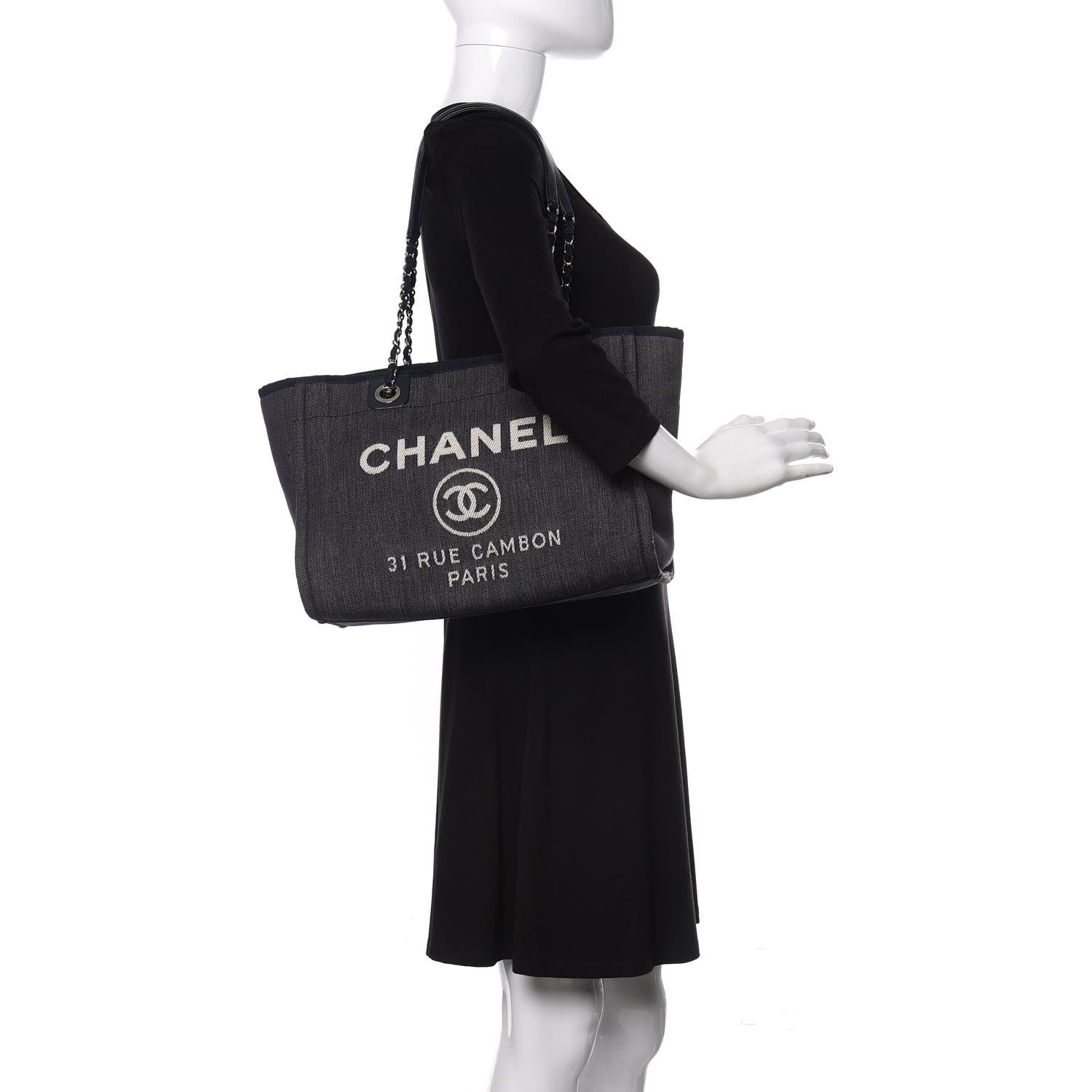 Chanel Denim Small Deauville Tote Dark Blue 2 of 10