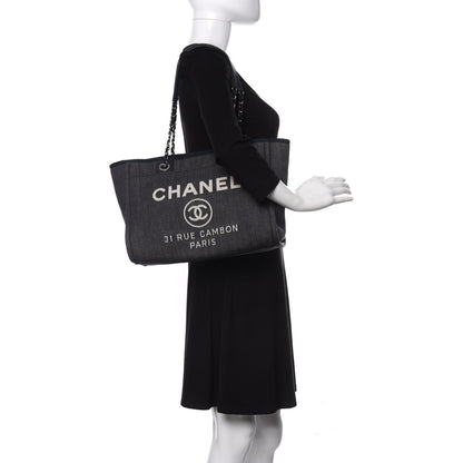 Chanel Denim Small Deauville Tote Dark Blue 2 of 10