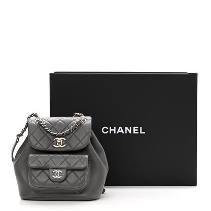 Chanel Lambskin Quilted Small Duma Drawstring Backpack Grey 10 of 10