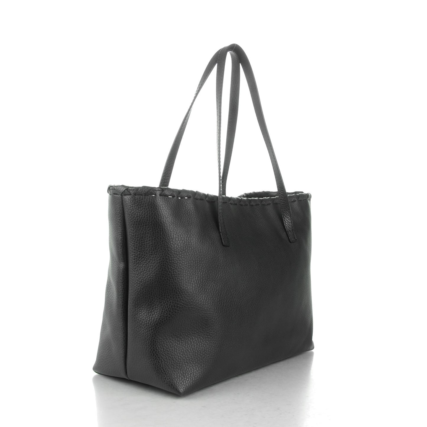 Pebbled Calfskin Bamboo Tassel Tote Black