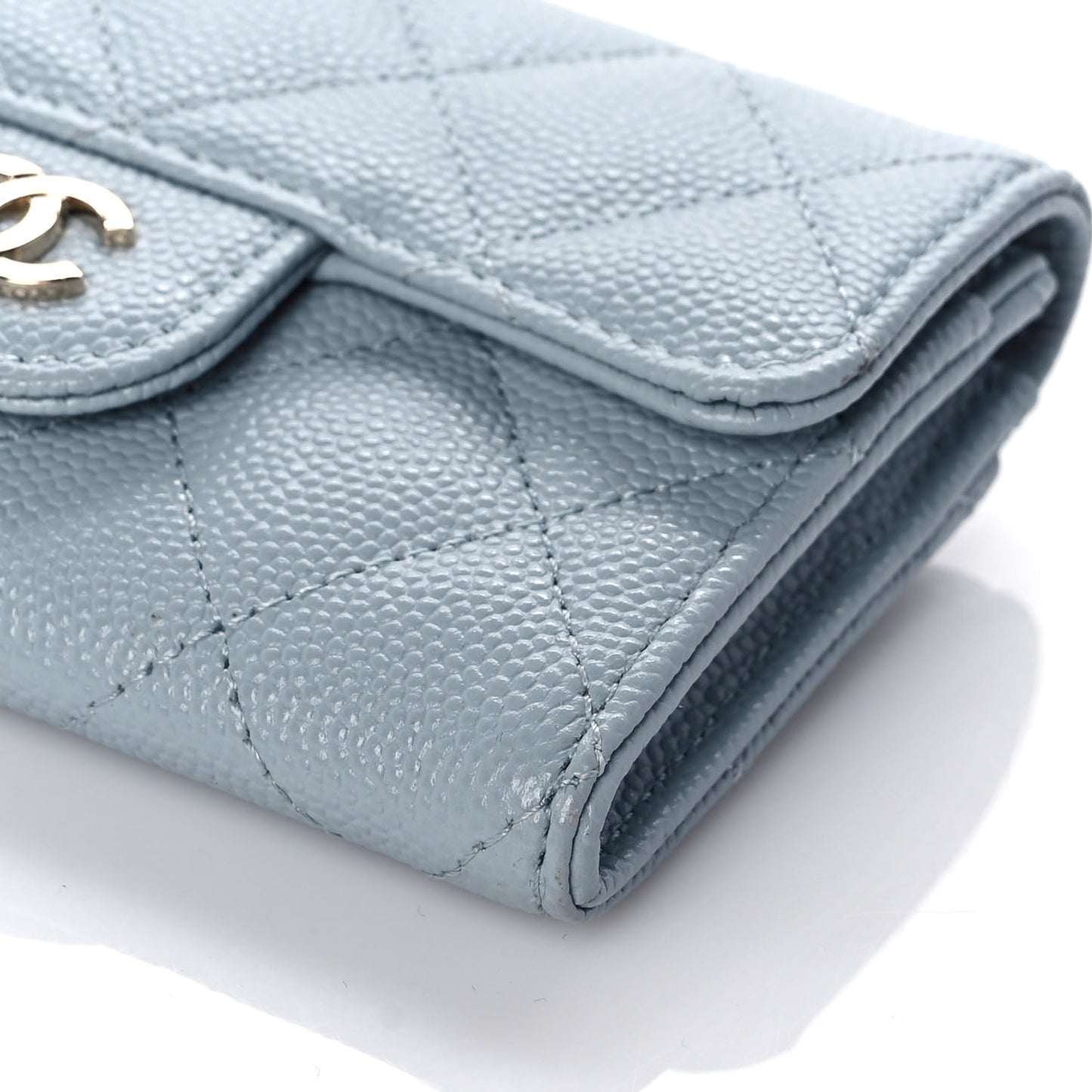 Caviar Quilted Flap Card Holder Wallet Light Blue