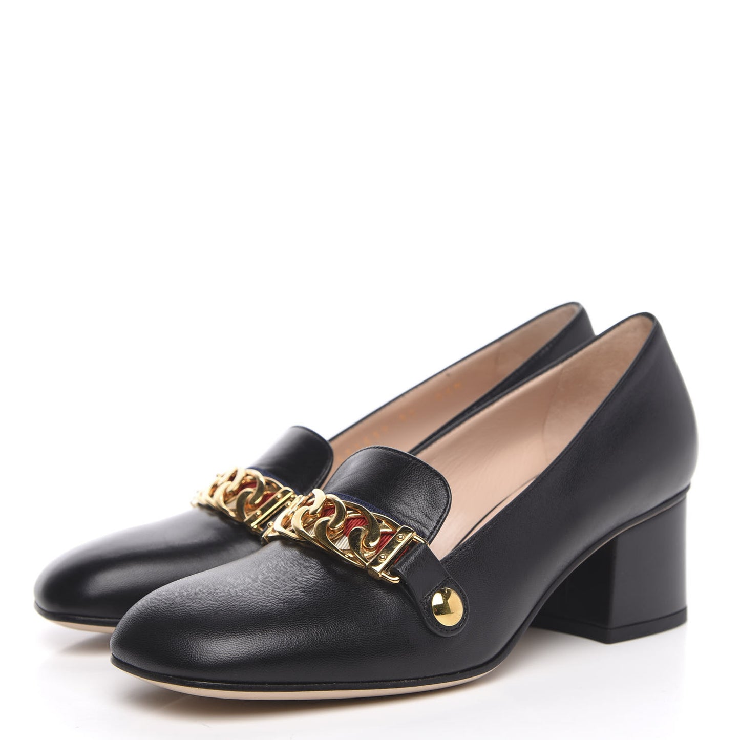 Malaga Kid Sylvie Web Chain Mid Heel Loafers 35 Black