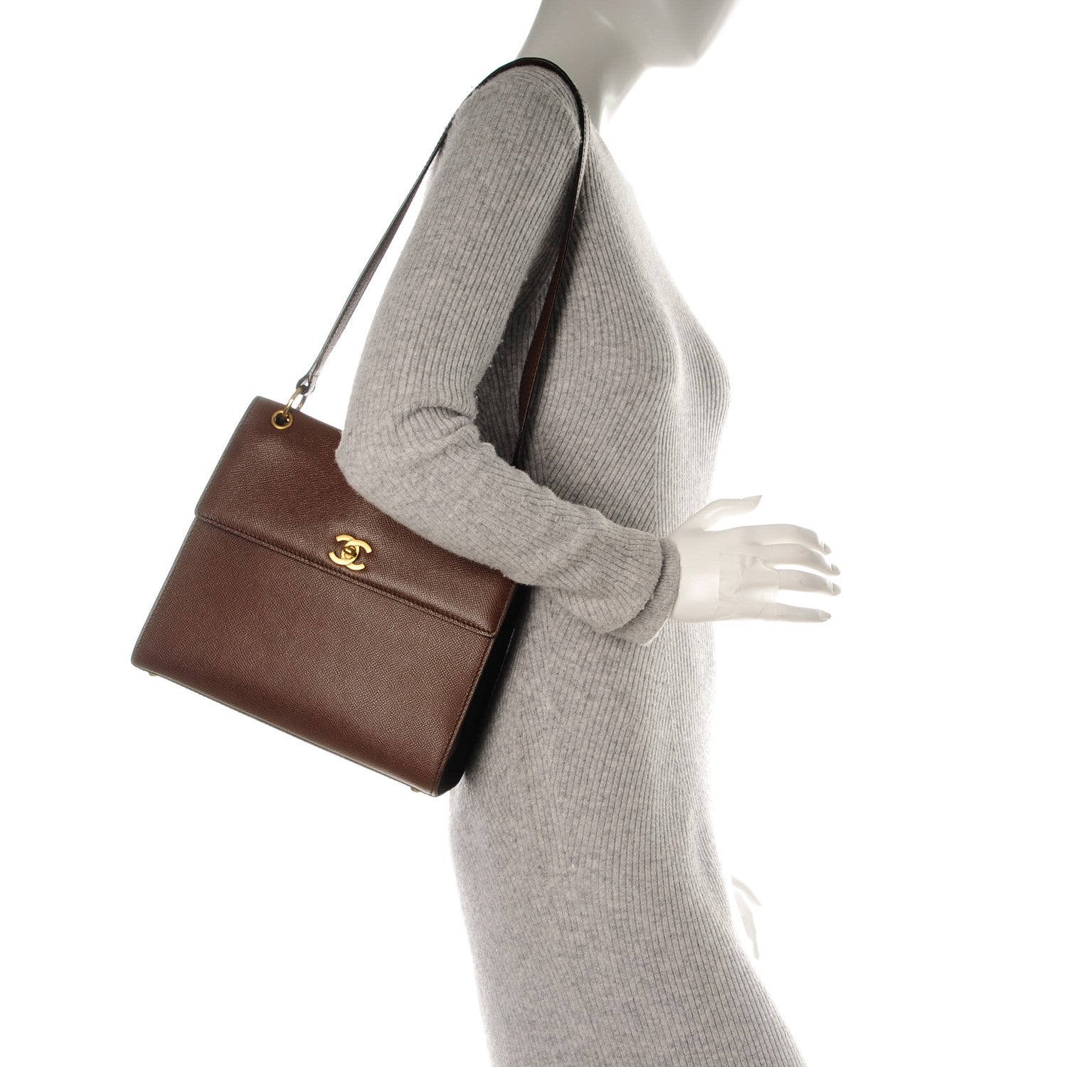 Chanel Grained Calfskin Flap Shoulder Bag Brown 2 of 7