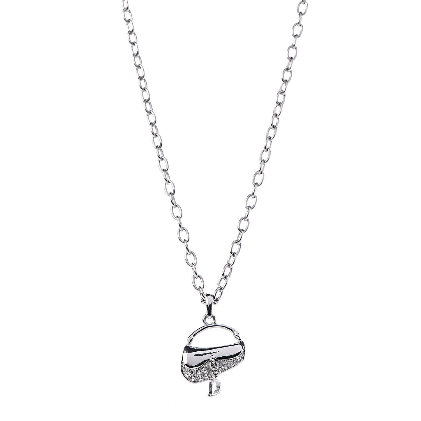 Crystal Saddle Bag Pendant Necklace Silver