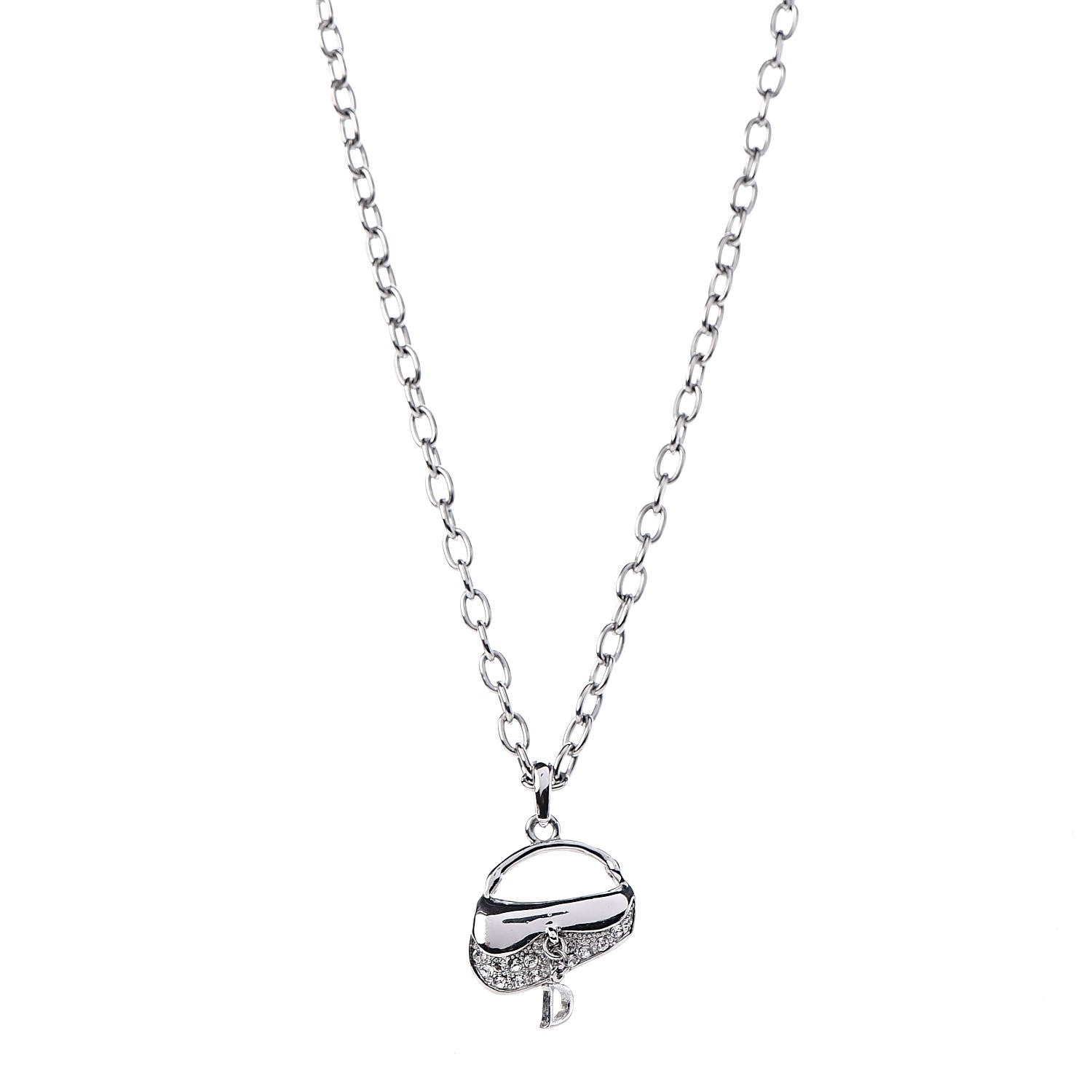 Christian Dior Crystal Saddle Bag Pendant Necklace Silver 1 of 5