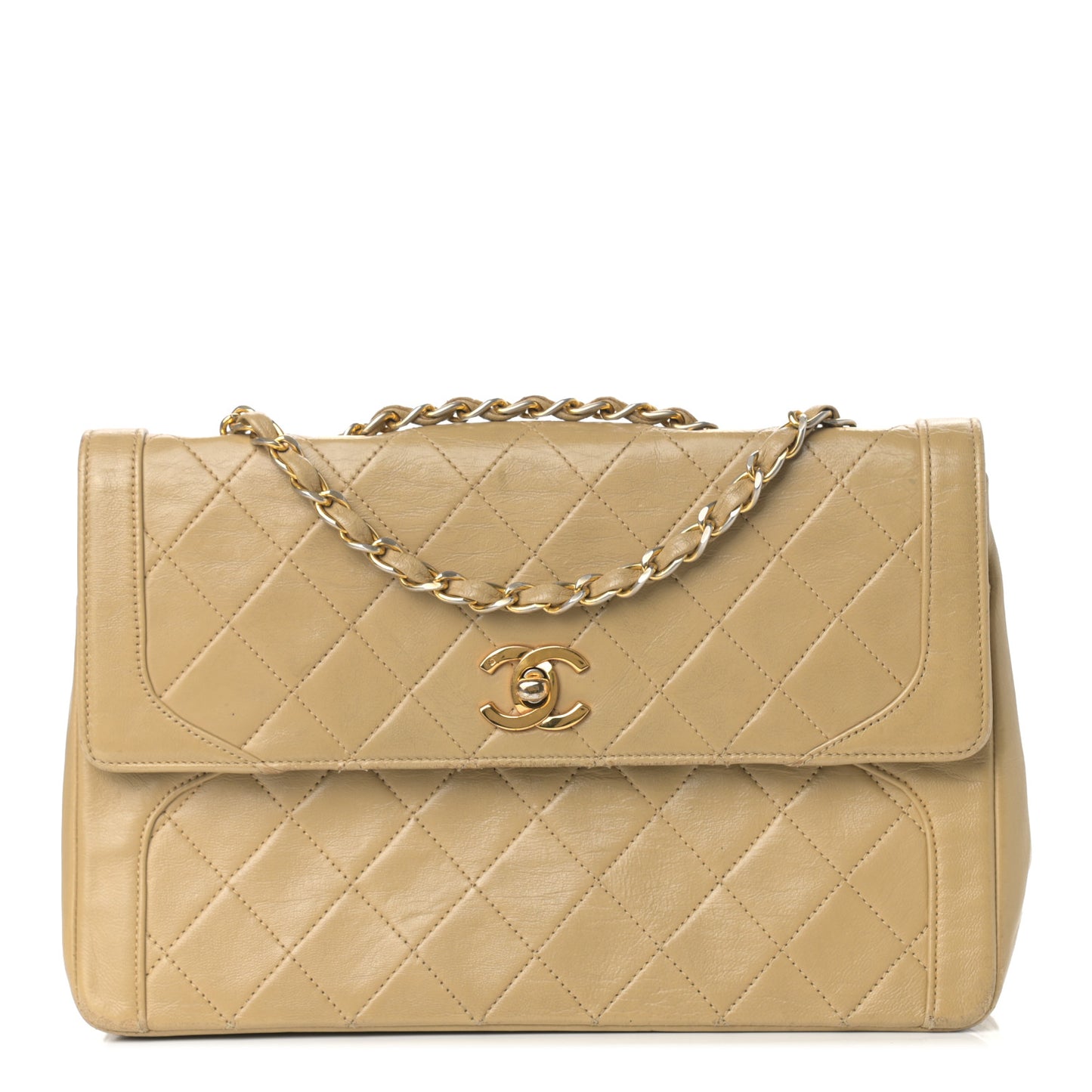 Lambskin Quilted Medium Single Flap Beige
