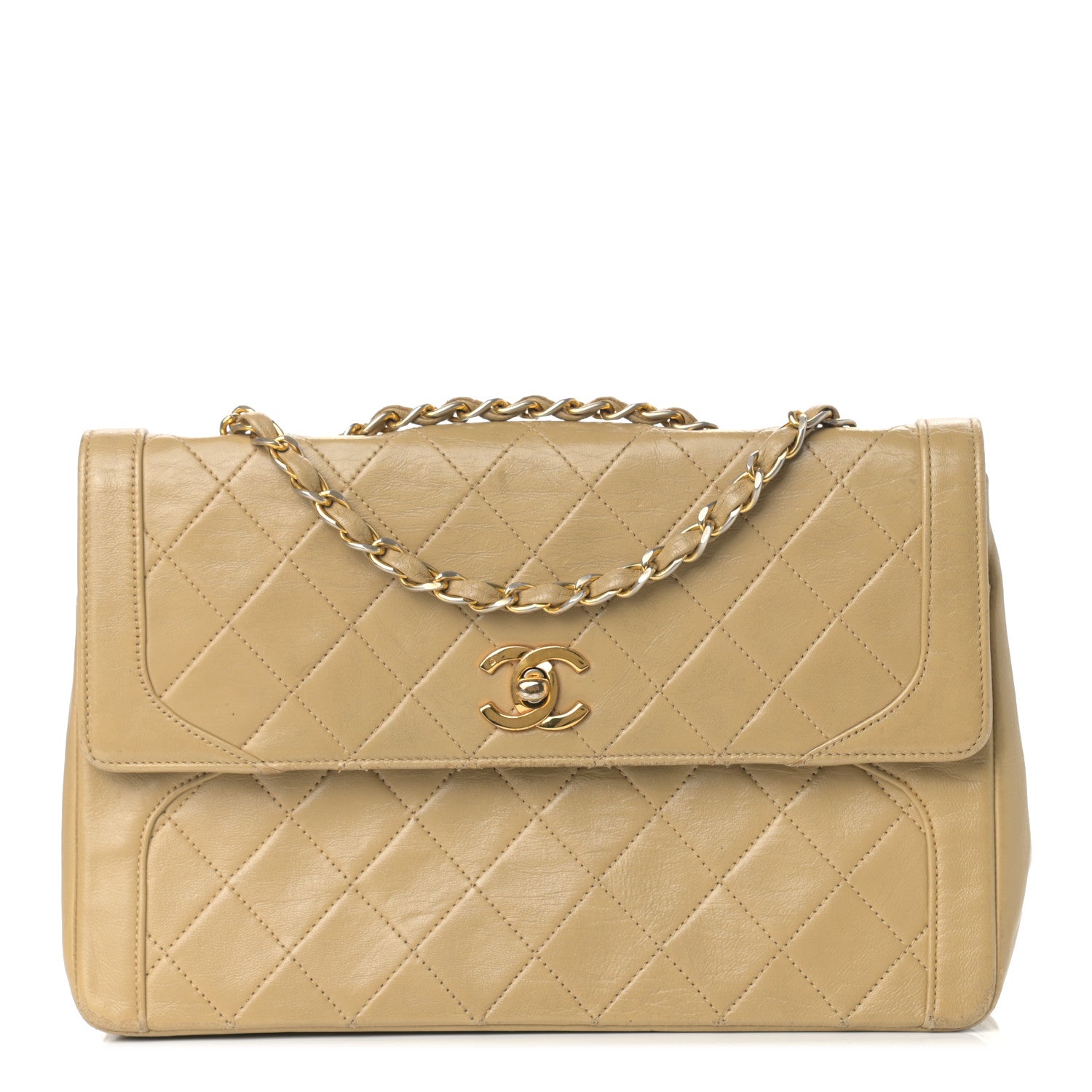 Chanel Lambskin Quilted Medium Single Flap Beige 1 of 17