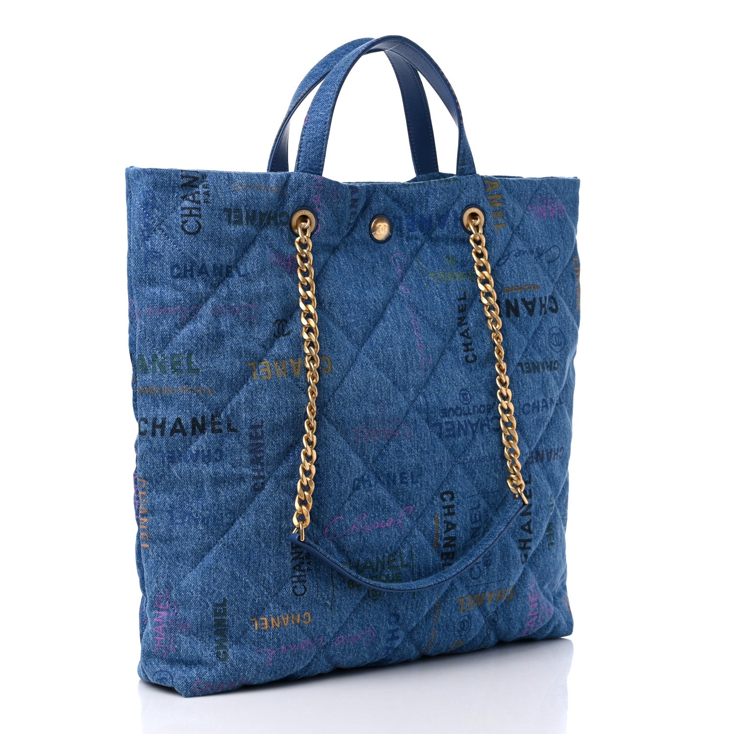 Chanel Denim Quilted Denim Mood Maxi Shopping Bag Blue Multicolor 3 of 9