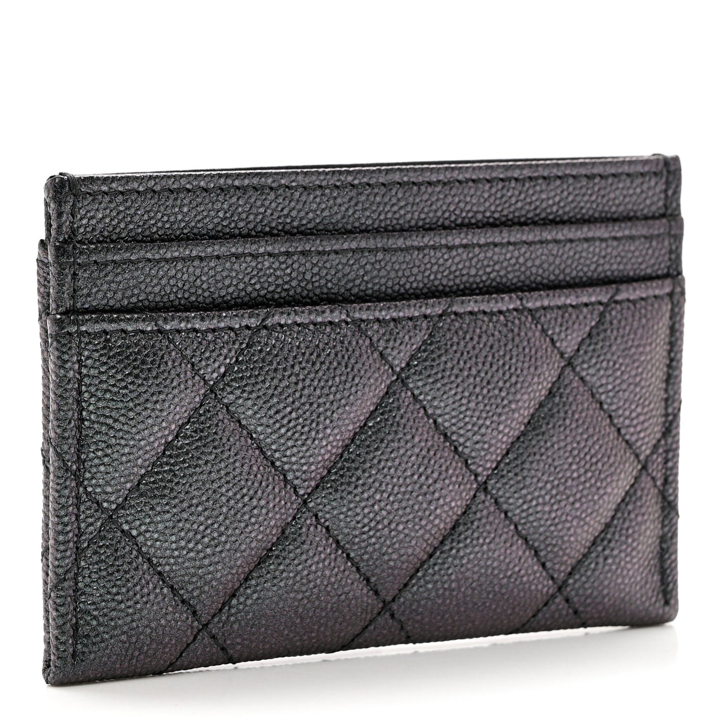 Iridescent Caviar Quilted Card Holder Black
