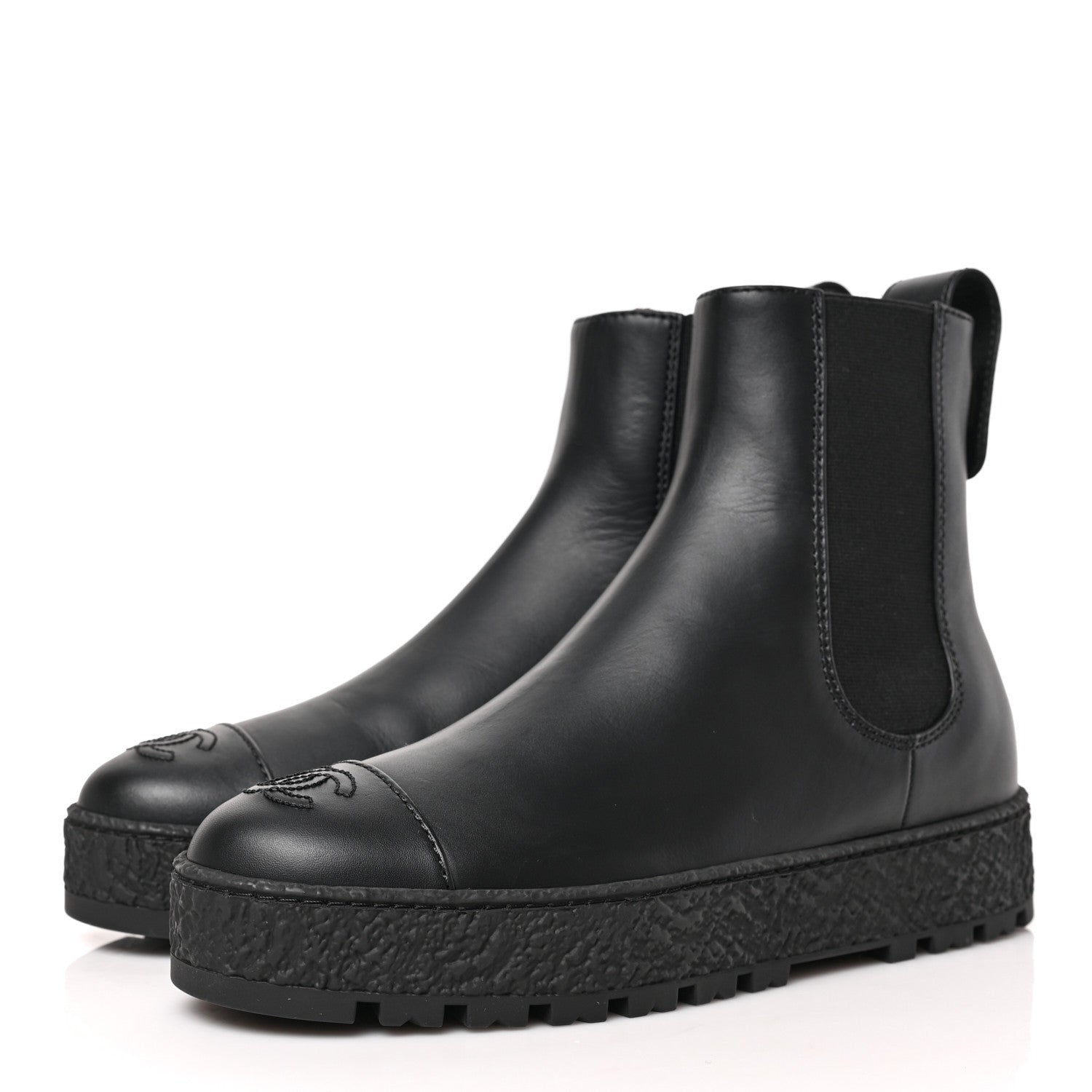 Chanel Calfskin Cap Toe CC Ankle Boots 37 Black 3 of 10