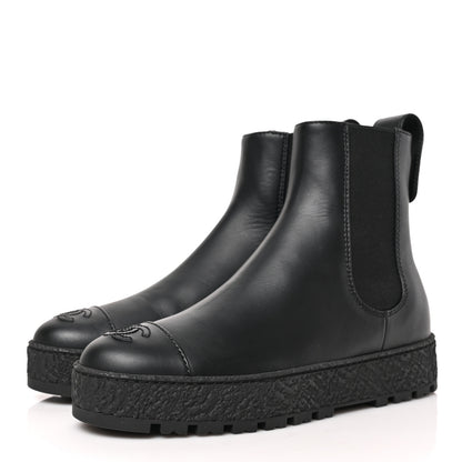 Chanel Calfskin Cap Toe CC Ankle Boots 37 Black 3 of 10