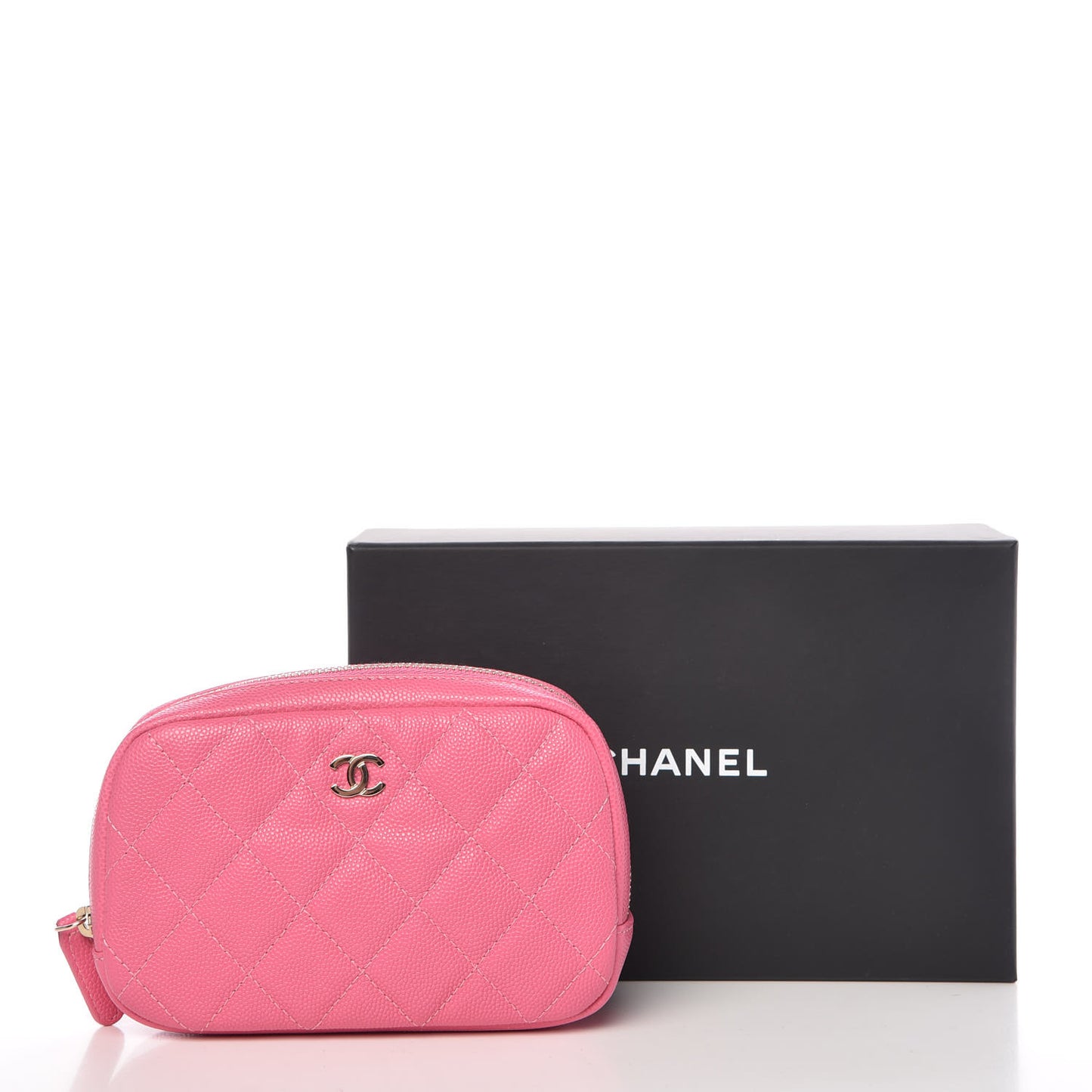 Caviar Quilted Small Curvy Pouch Cosmetic Case Pink