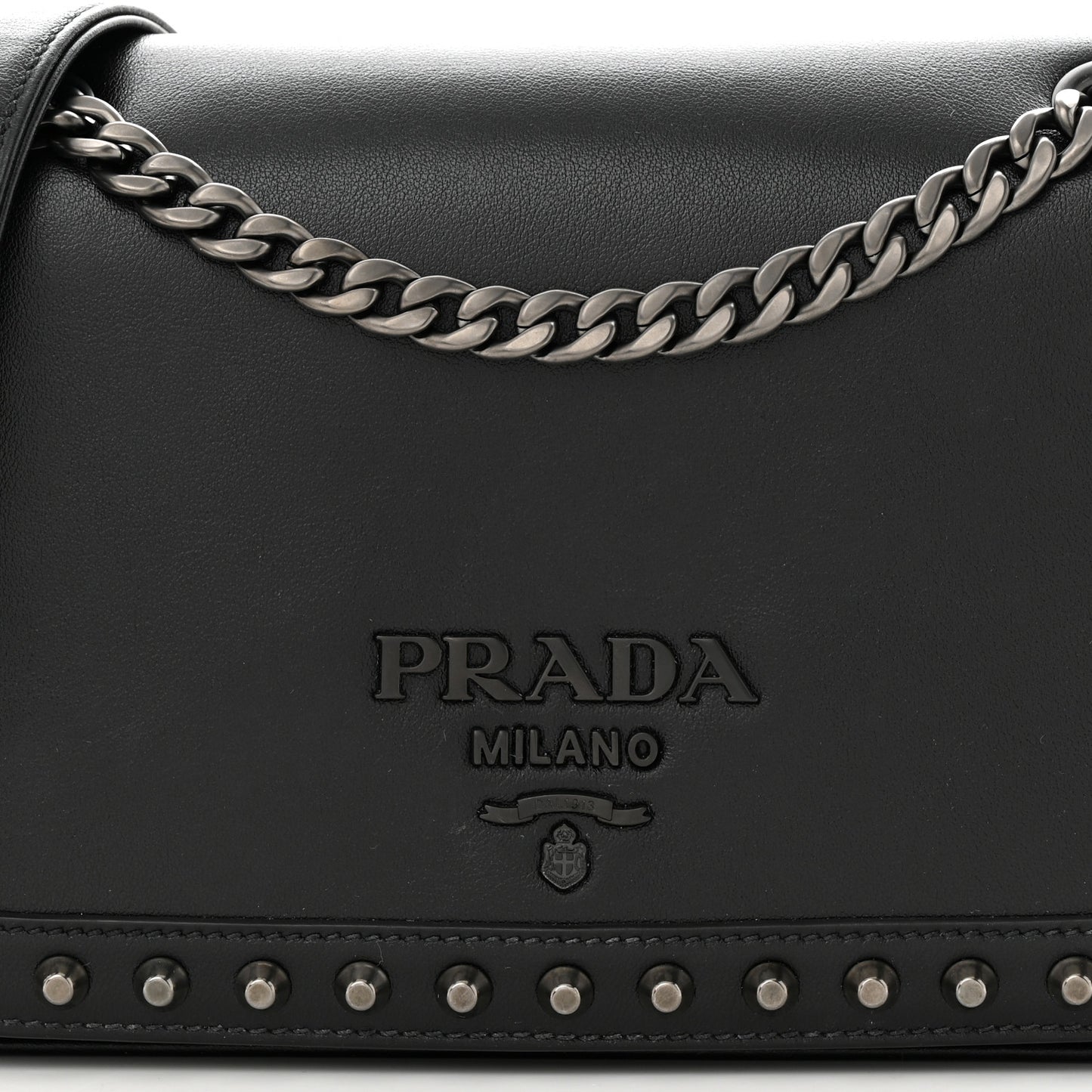 Glace Calfskin Studded Crossbody Black