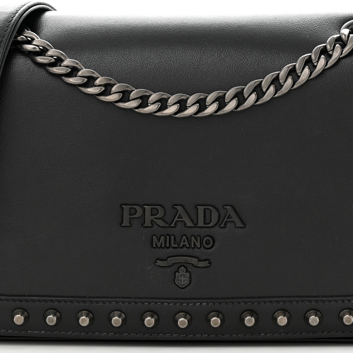 Prada Glace Calfskin Studded Crossbody Black 8 of 10