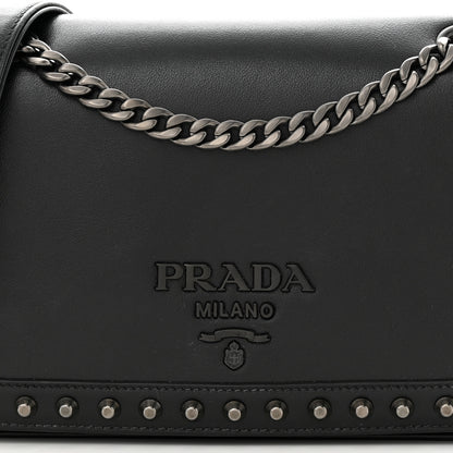 Prada Glace Calfskin Studded Crossbody Black 8 of 10