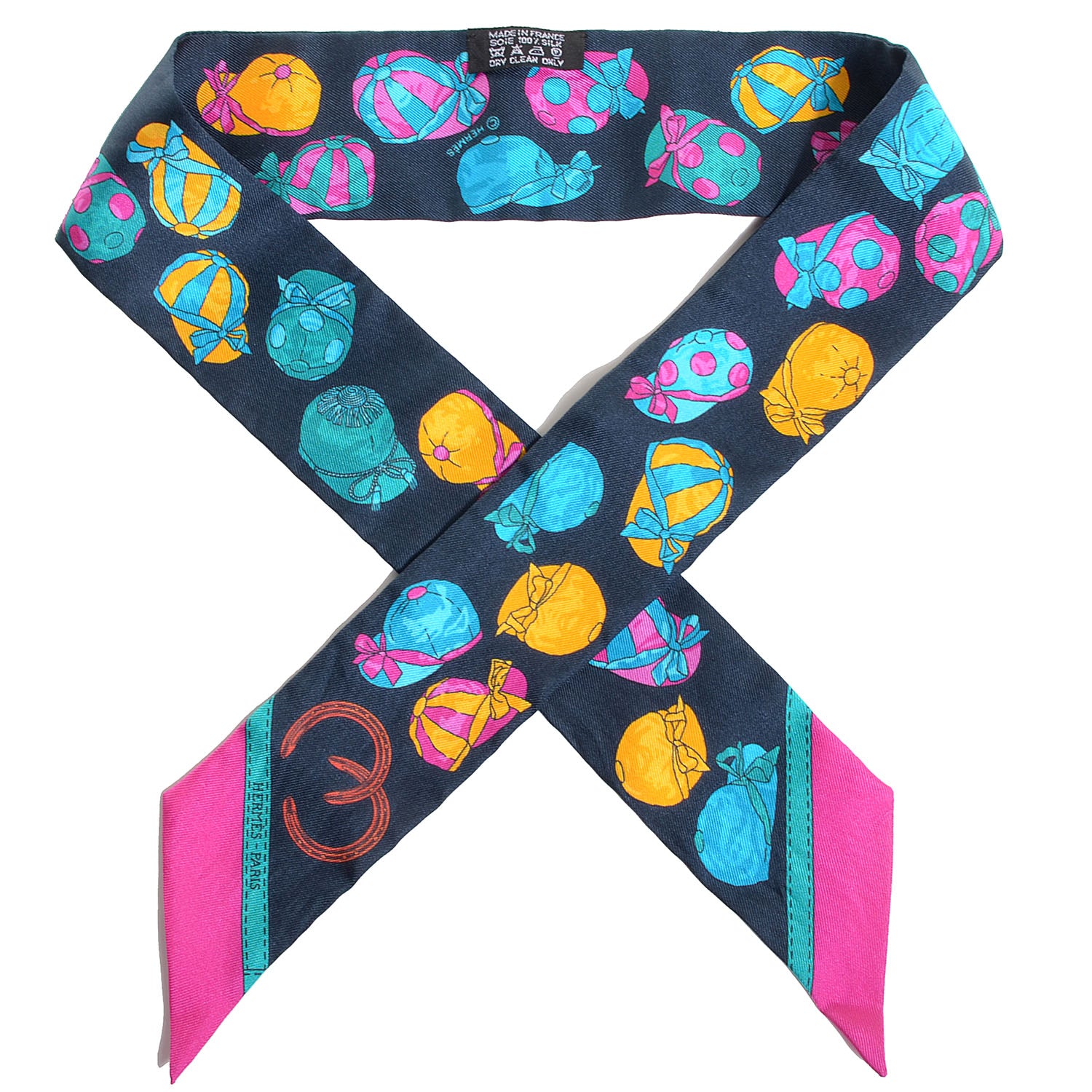 Hermes Silk Jockey Twilly Caban Rose Vif Canard 1 of 6