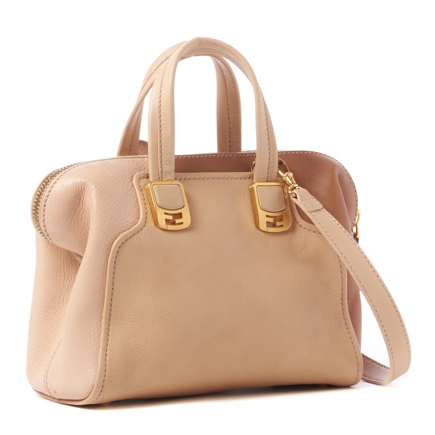 Fendi Capra Vitello Dolce Marmol Colorblock Small Chameleon Tote Cipria Makeup Camel 3 of 9