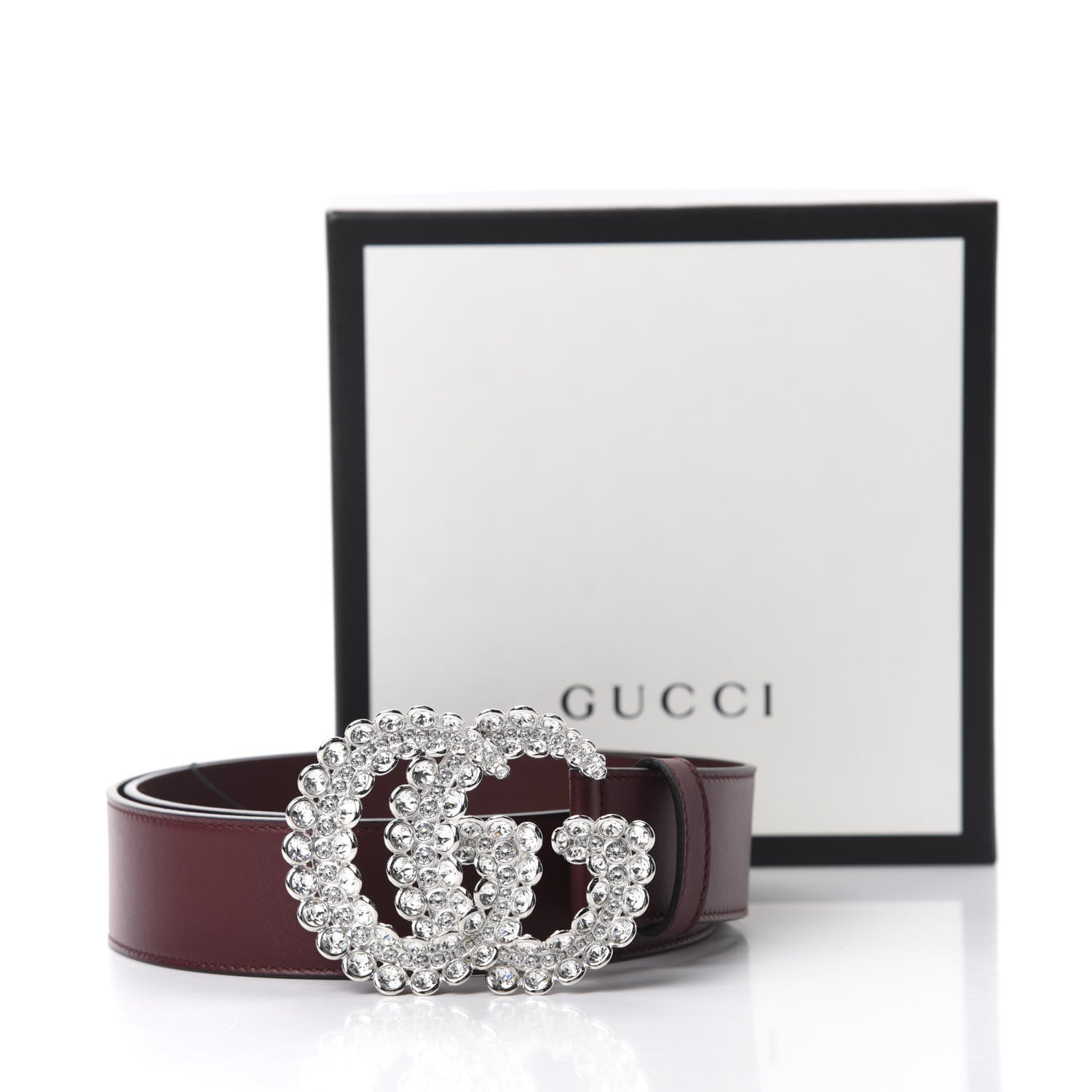 Gucci Calfskin Crystal Double G 40mm Belt 85 34 Vintage Bordeaux 4 of 4
