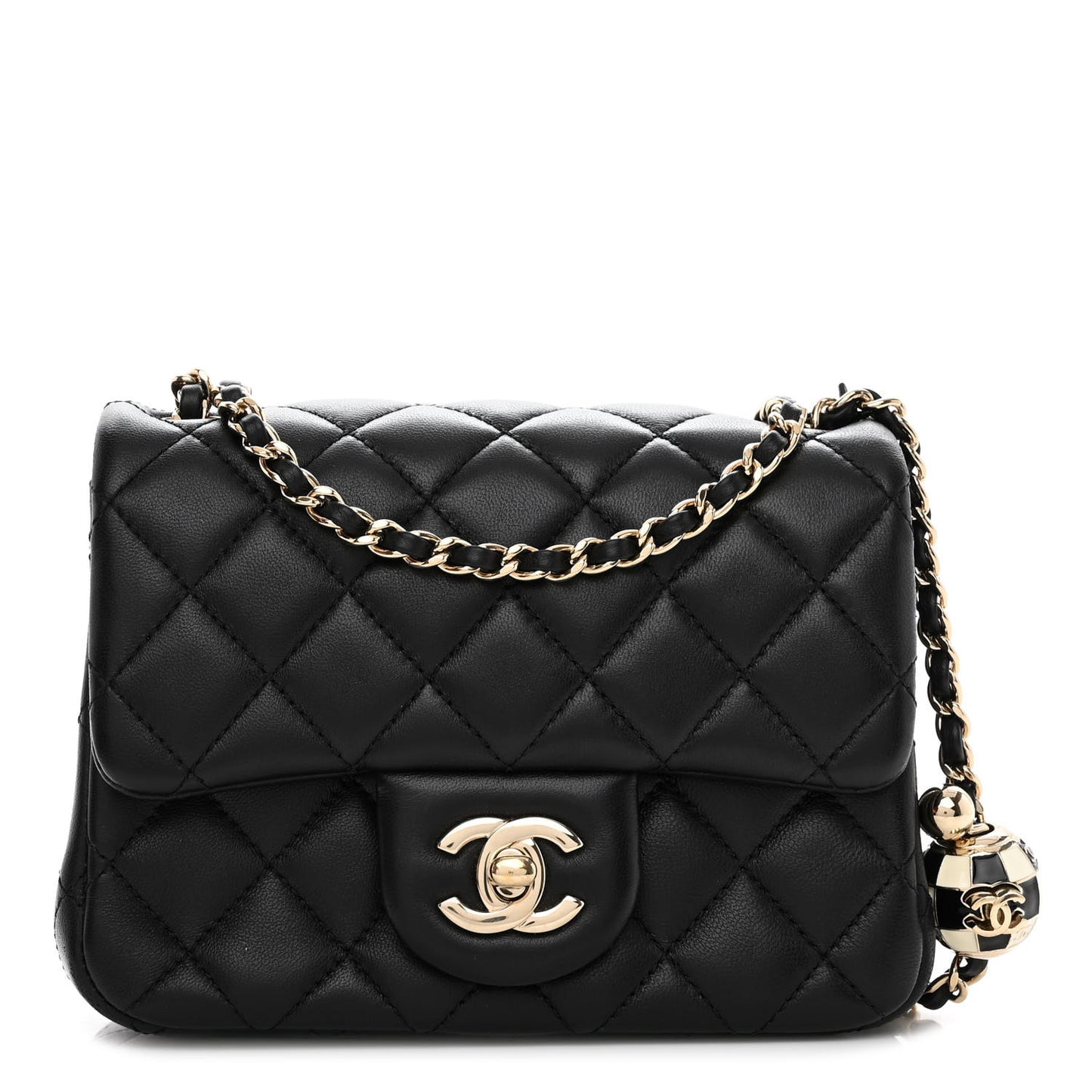Lambskin Quilted Enamel Mini Pearl Crush Flap Black