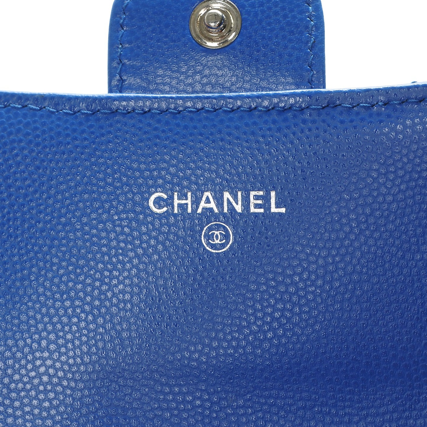 Caviar Chevron Quilted Large Flap Wallet Bright Blue