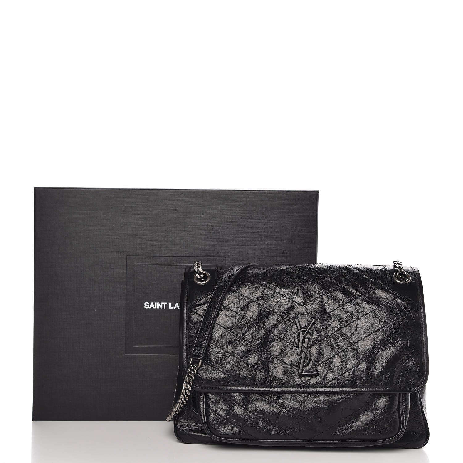Saint Laurent Crinkled Calfskin Matelasse Monogram Large Niki Chain Satchel Black 9 of 9