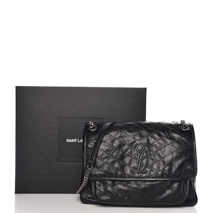 Saint Laurent Crinkled Calfskin Matelasse Monogram Large Niki Chain Satchel Black 9 of 9