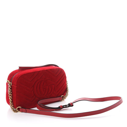 Gucci Velvet Matelasse Small GG Marmont Chain Shoulder Bag Hibiscus Red 2 of 8
