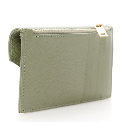 Saint Laurent Grain De Poudre Matelasse Chevron Monogram Compact Wallet Light Sage 3 of 7