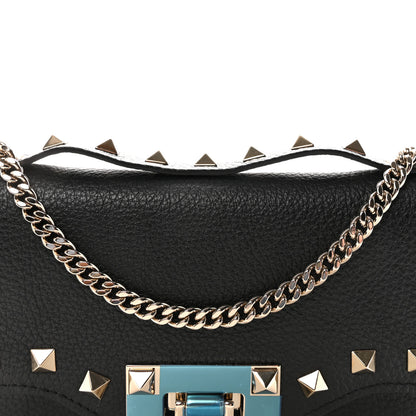 Valentino Garavani Pebbled Calfskin Rockstud Flip Lock Wallet On Chain Black 7 of 10