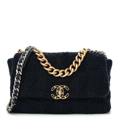 Chanel Tweed Quilted Large Chanel 19 Flap Navy Blue 1 of 11
