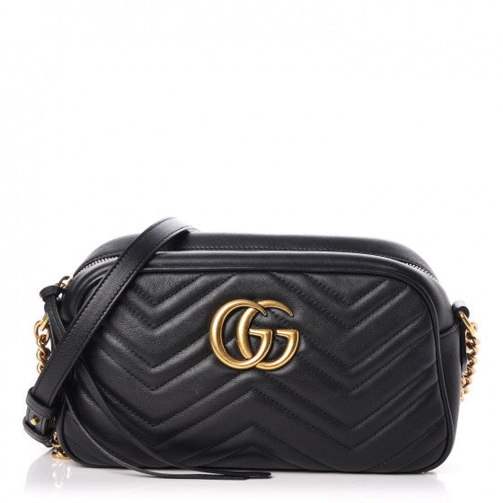 Calfskin Matelasse Small GG Marmont Chain Shoulder Bag Black
