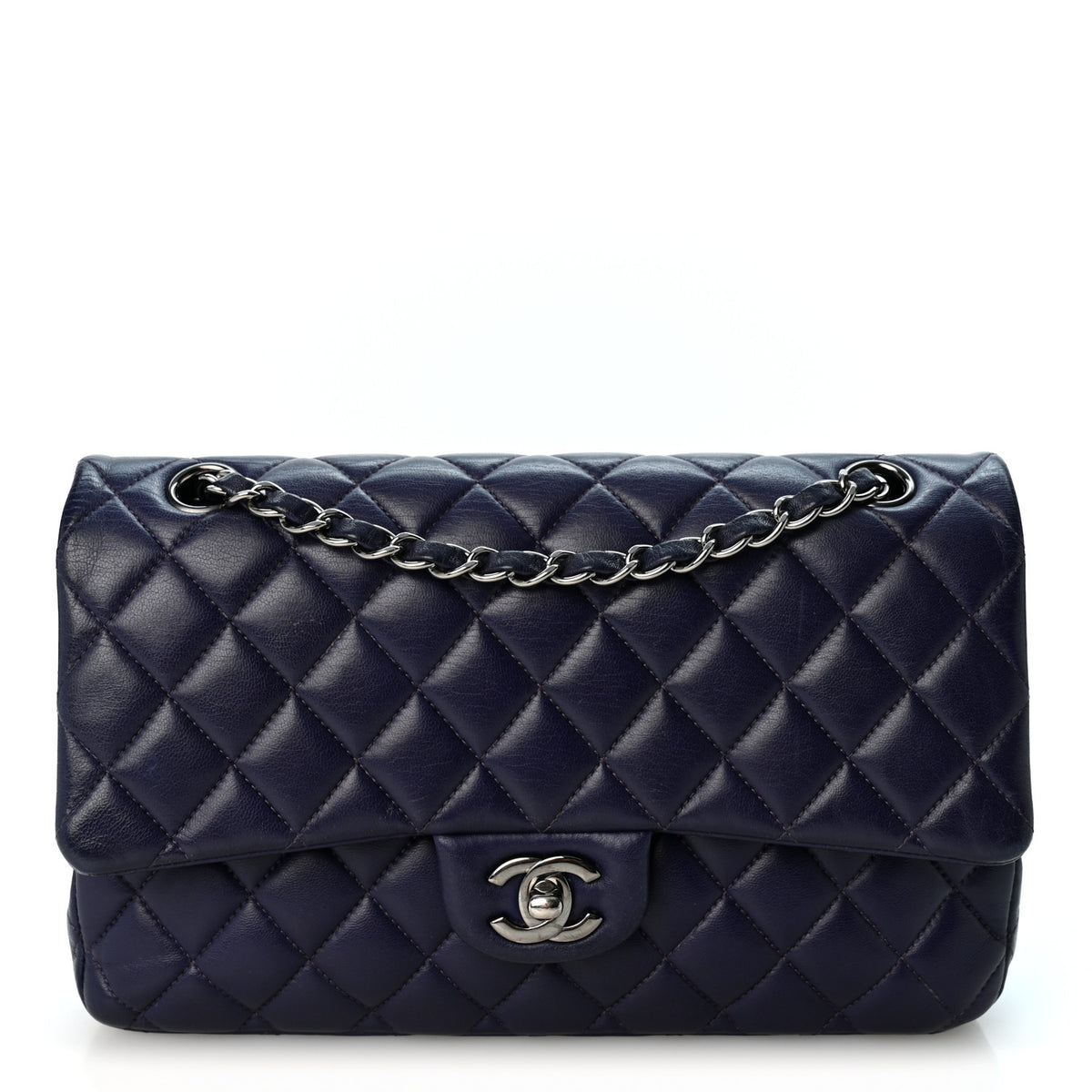 Lambskin Quilted Medium Double Flap Dark Purple