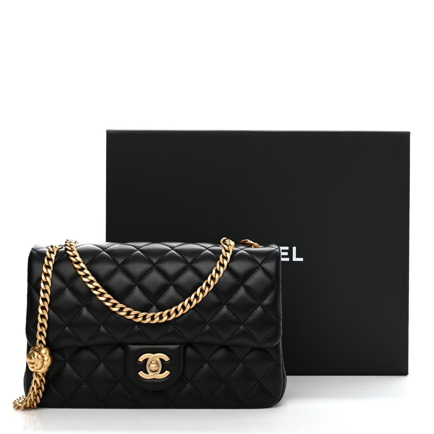 Lambskin Quilted Small Sweet Camellia Flap Black