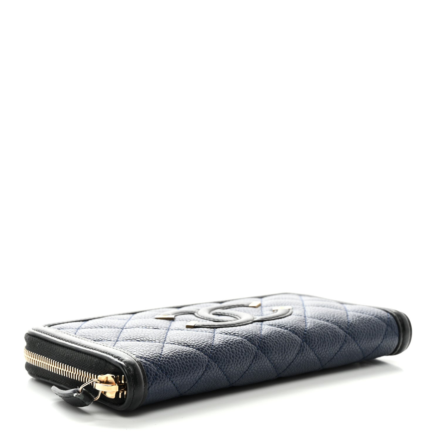 Chanel Caviar Quilted Filigree Zip Around Wallet Navy Black 4 of 9