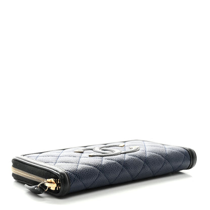 Chanel Caviar Quilted Filigree Zip Around Wallet Navy Black 4 of 9
