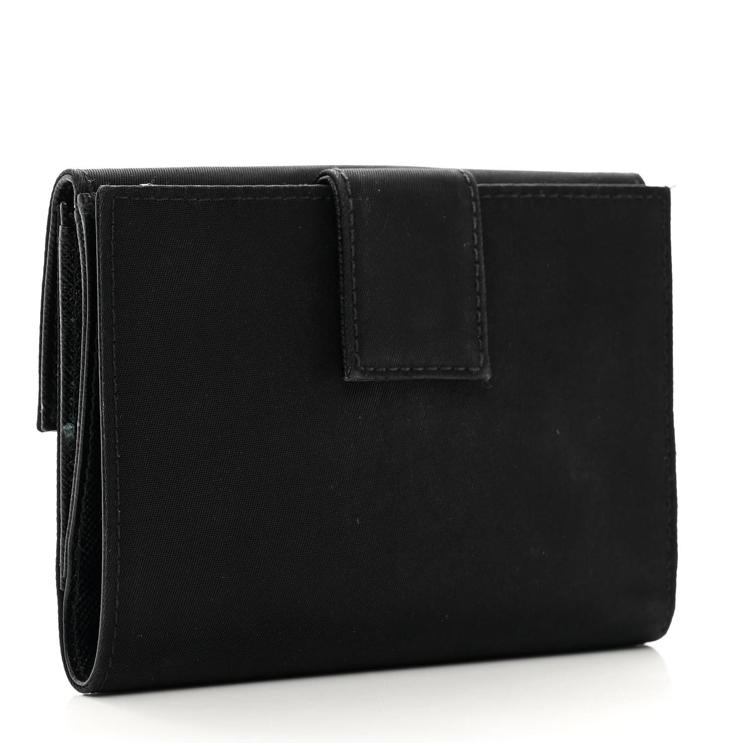 Tessuto Nylon Saffiano Tri-Fold Compact Wallet Black