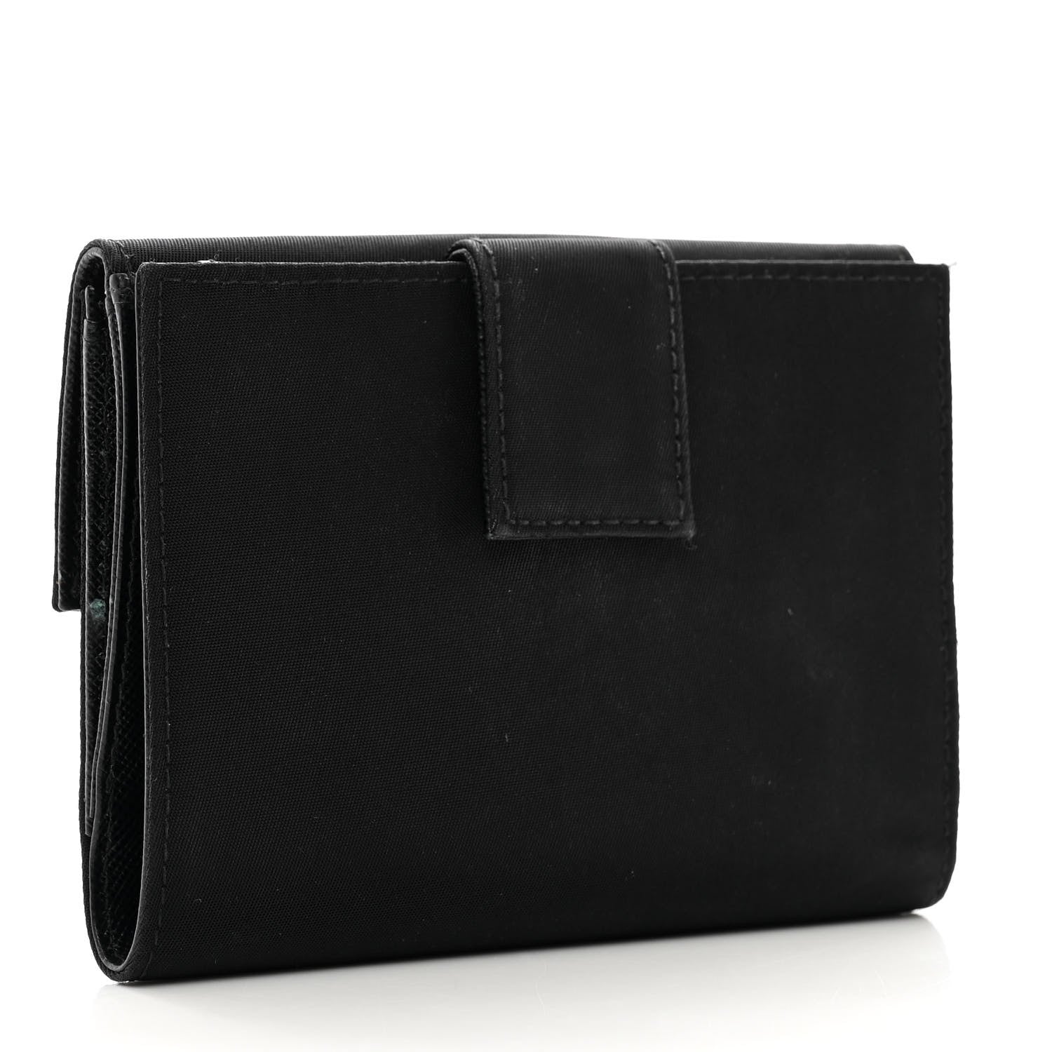 Prada Tessuto Nylon Saffiano Tri-Fold Compact Wallet Black 2 of 7