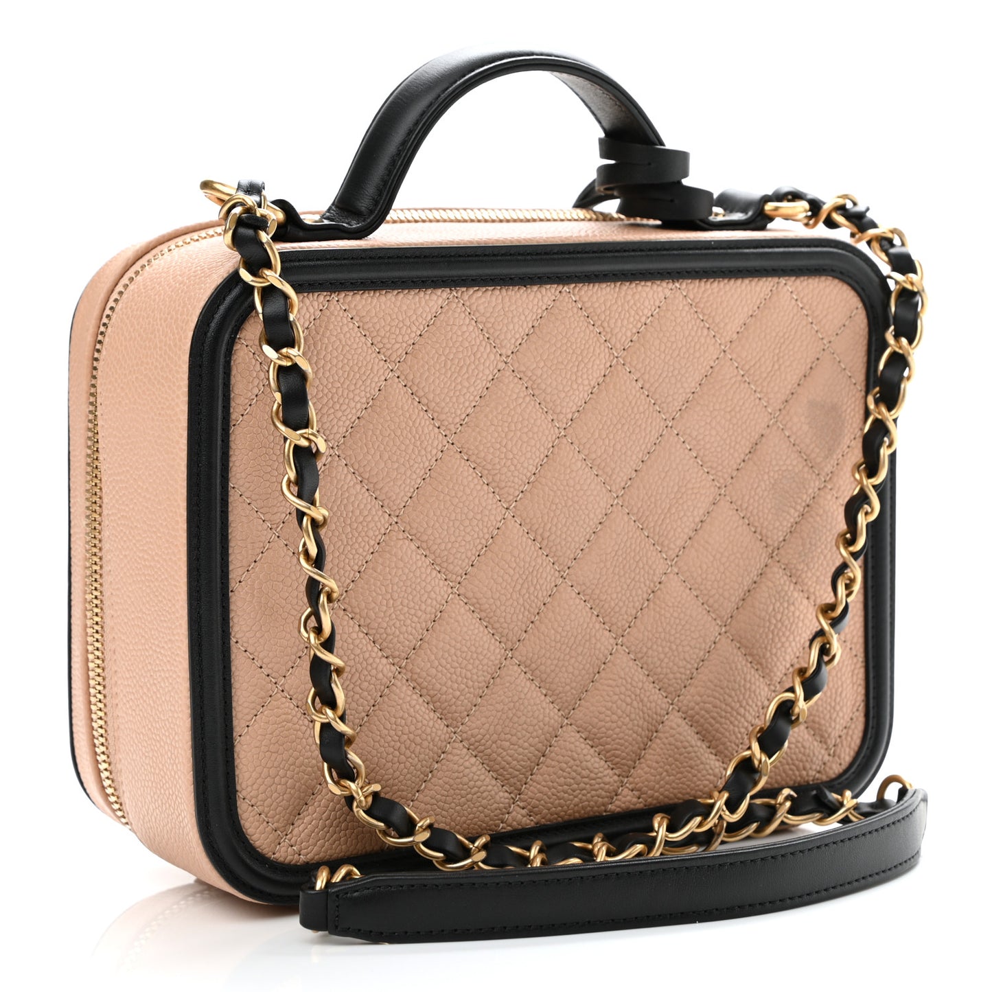 Caviar Quilted Medium CC Filigree Vanity Case Beige Black