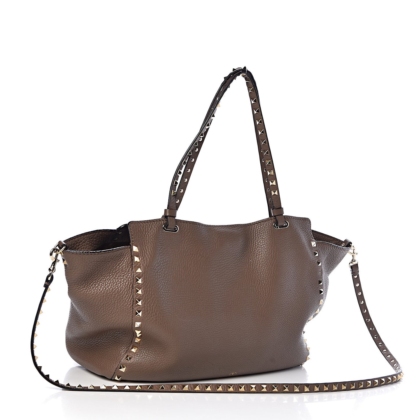 Pebbled Calfskin Medium Rockstud Tote Brown