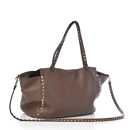 Valentino Garavani Pebbled Calfskin Medium Rockstud Tote Brown 4 of 16